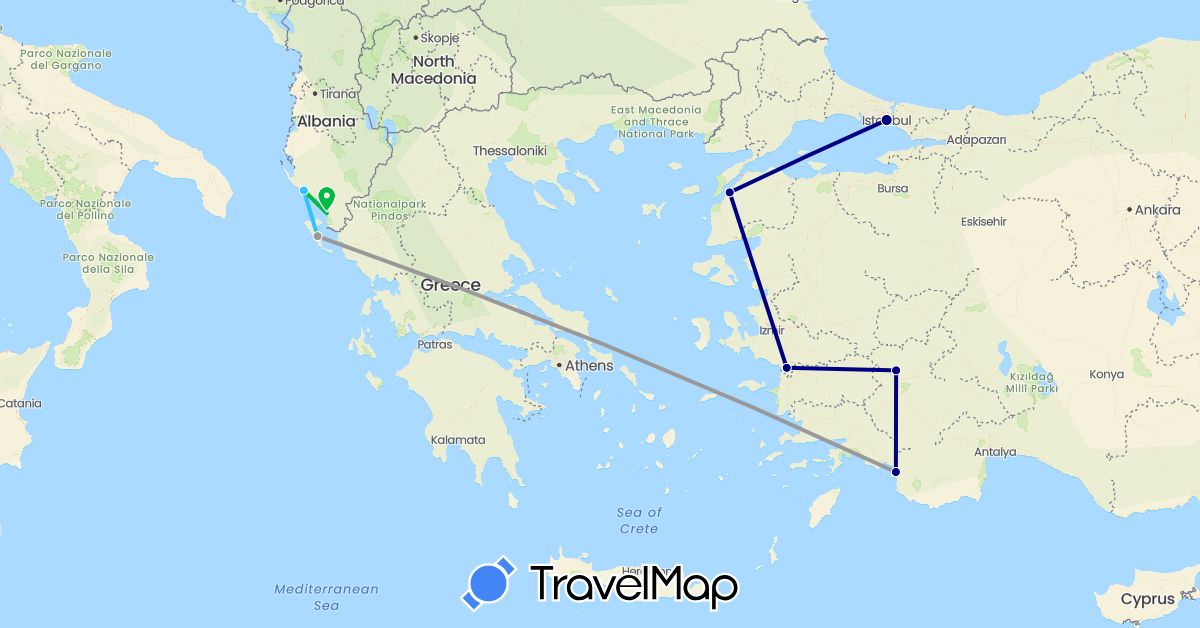 TravelMap itinerary: driving, bus, plane, boat in Albania, Greece, Turkey (Asia, Europe)